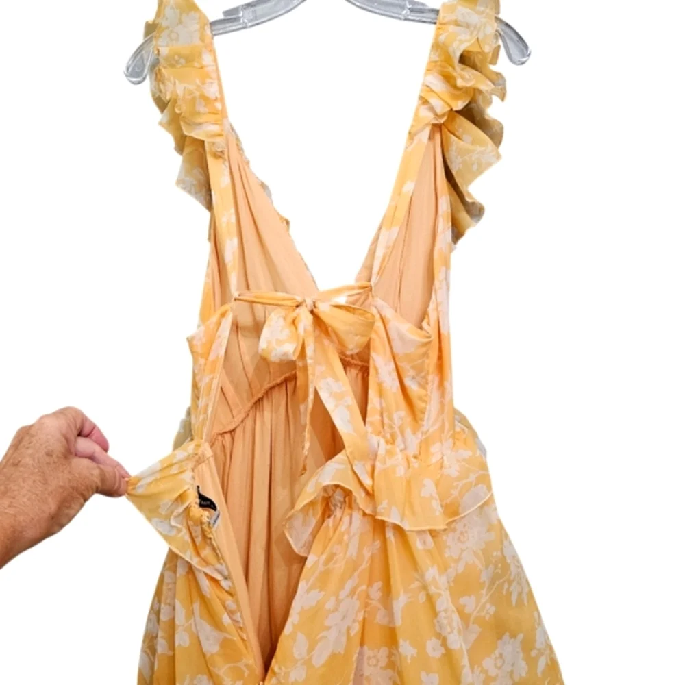 Nwot Abercrombie & Fitch Orange/White Floral Ruffle Bodice Tie Back Maxidress
